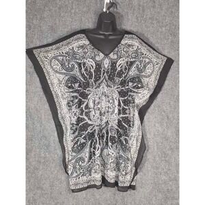 Speed Control New York Womens 3X Black White Paisley Kaftan V-Neck Tunic Dress